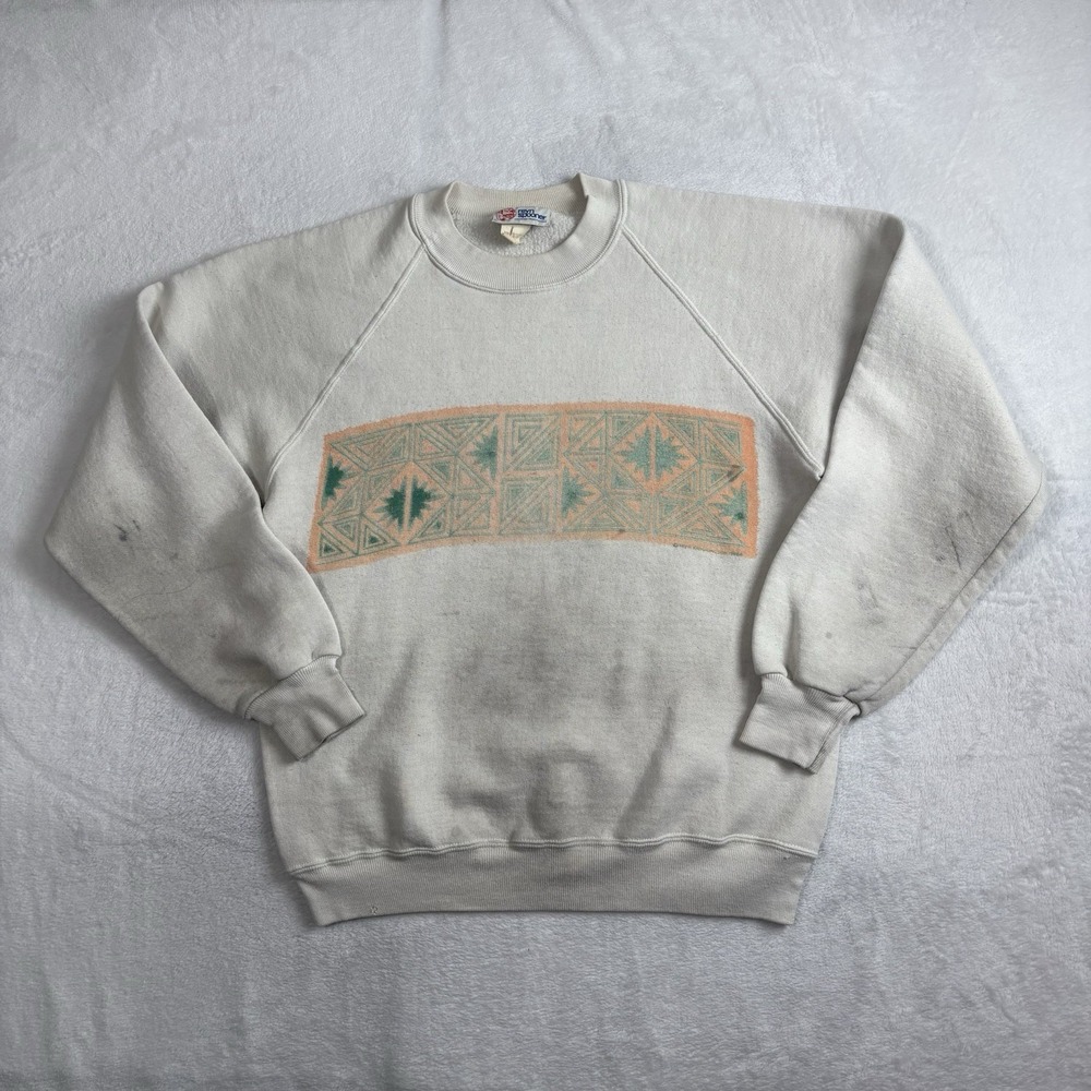 VTG 80's Reyn Spooner Hawaii Long Sleeve Fleece Sweatshirt Distressed Men's Med